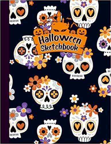 indir Halloween Sketchbook: Cute Halloween Flowers Notebook with - 8.5 x 11 - 100 Pages - Blank Paper for Drawing, Doodling or Writing.