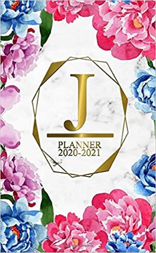 indir J: Two Year 2020-2021 Monthly Pocket Planner | 24 Months Spread View Agenda With Notes, Holidays, Password Log &amp; Contact List | Marble &amp; Gold Floral Monogram Initial Letter J