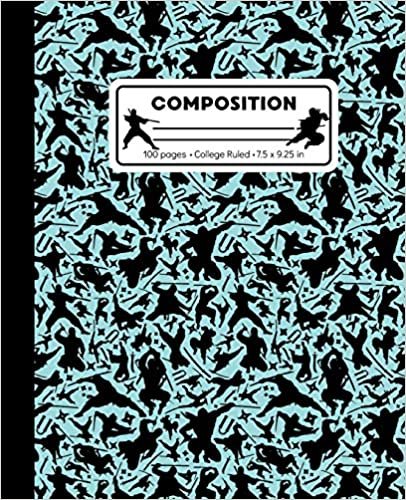 indir Composition: College Ruled Writing Notebook, Teal Blue Ninja Pattern Marbled Blank Lined Book