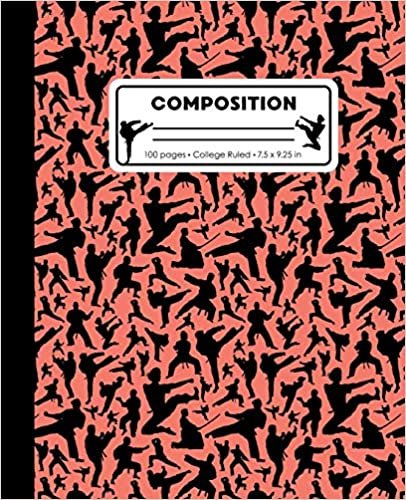 indir Composition: College Ruled Writing Notebook, Coral Pink Karate Martial Arts Pattern Marbled Blank Lined Book