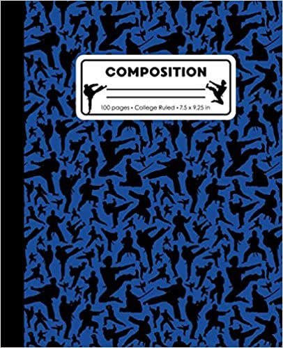 indir Composition: College Ruled Writing Notebook, Blue Karate Martial Arts Pattern Marbled Blank Lined Book