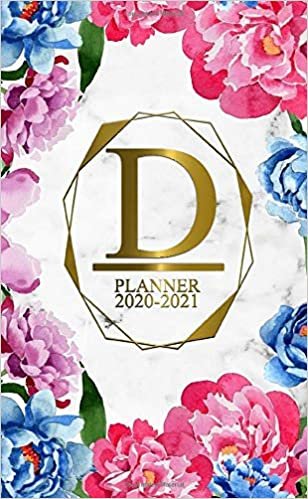 indir D: Two Year 2020-2021 Monthly Pocket Planner | 24 Months Spread View Agenda With Notes, Holidays, Password Log &amp; Contact List | Marble &amp; Gold Floral Monogram Initial Letter D
