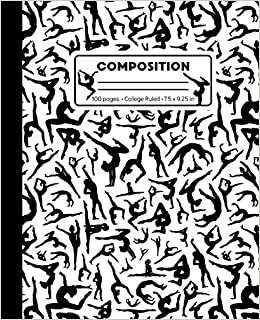 indir Composition: College Ruled Gymnast Writing Notebook, White and Black Gymnastics Pattern Marbled Blank Lined Book
