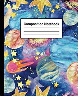 indir Composition Notebook: Wide Ruled Paper Notebook / 7.5&quot; x 9.25&quot; / 110 Pages / Theme universe aquarell / For girls, teens, students, kids and adults