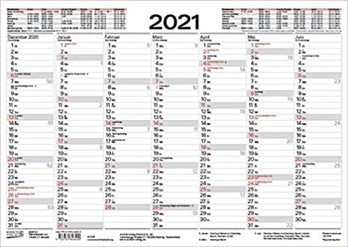 Tafelkalender A4 2021: 14 Monate auf Vorder- und Rückseite I Ferientermine und Feiertage