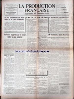 Télécharger PRODUCTION FRANCAISE (LA) [No 467] du 14/11/1937 - CHOMAGE - LE SCANDALE DES PASTIS - LE CIRCUIT ROUTIER AU GAZ COMPRIME.