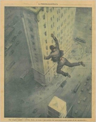 Una tragica caduta. A New York , un uomo e precipitato dal quarantatreesimo piano di un "grattacielo" .