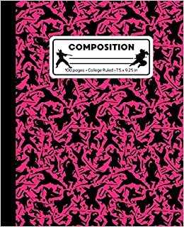 indir Composition: College Ruled Writing Notebook, Hot Pink Ninja Pattern Marbled Blank Lined Book