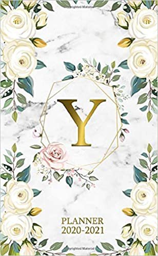 Y 2020-2021 Planner: Marble Gold Floral Two Year 2020-2021 Monthly Pocket Planner | 24 Months Spread View Agenda With Notes, Holidays, Password Log & Contact List | Monogram Initial Letter Y