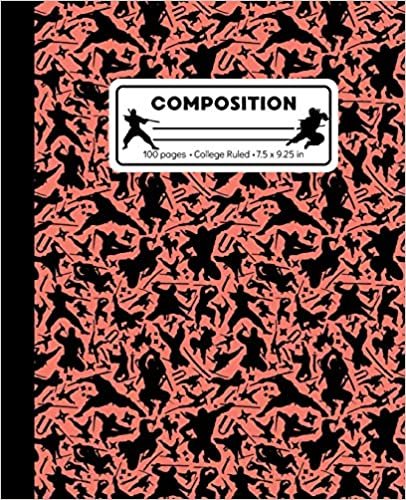 indir Composition: College Ruled Writing Notebook, Coral Pink Ninja Pattern Marbled Blank Lined Book