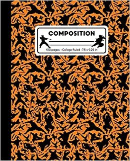 indir Composition: College Ruled Writing Notebook, Orange Ninja Pattern Marbled Blank Lined Book