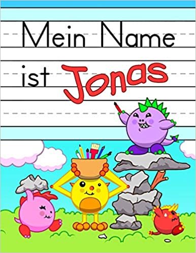 Mein Name ist Jonas: Spaß Dino Monster personalisierte primäre Namensverfolgung Arbeitsbuch für Kinder lernen, wie man ihren Vornamen Übungspapier mit ... in Vorschule und Kindergarten schreiben