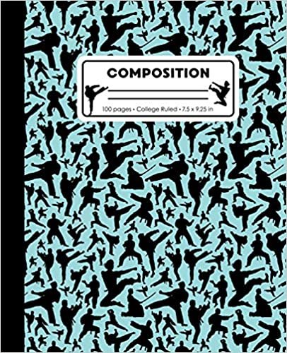 indir Composition: College Ruled Writing Notebook, Teal Blue Karate Martial Arts Pattern Marbled Blank Lined Book
