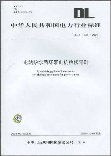 中华人民共和国电力行业标准DL/T 1132-2009:电站炉水循环泵电机检修导则