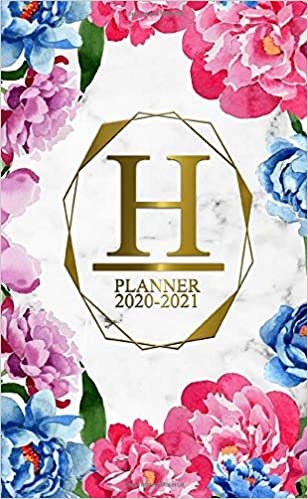 indir H: Two Year 2020-2021 Monthly Pocket Planner | 24 Months Spread View Agenda With Notes, Holidays, Password Log &amp; Contact List | Marble &amp; Gold Floral Monogram Initial Letter H