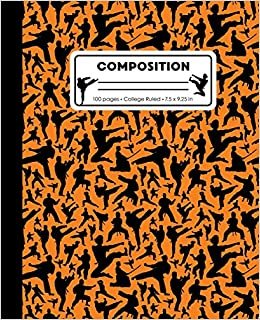 indir Composition: College Ruled Writing Notebook, Orange Karate Martial Arts Pattern Marbled Blank Lined Book