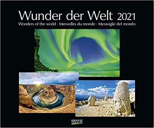 Wunder der Welt 2021: Großer Wandkalender über die Landschaft und Wahrzeichen der Erde. PhotoArt Kalender mit edlem schwarzem Hintergrund. 55 x 45,5 cm