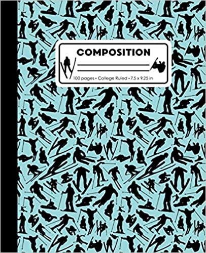 indir Composition: College Ruled Writing Notebook, Teal Blue Ski Snowboard Boy Pattern Marbled Blank Lined Book