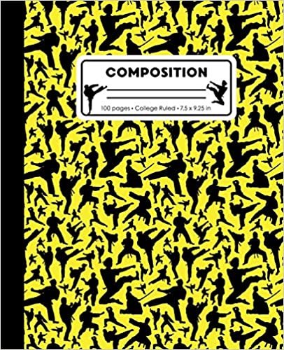 indir Composition: College Ruled Writing Notebook, Yellow Karate Martial Arts Pattern Marbled Blank Lined Book