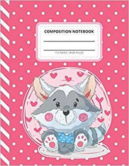 indir Composition Notebook: Pretty Raccoon Art on Pink White Polka Dot Pattern / Wide Ruled Notebook Paper for Kids / Large Writing Journal for Homework - ... / Back to School for Boys Girls Children