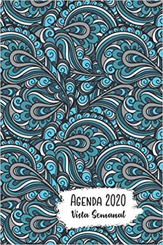 Agenda 2020 Vista Semanal: 12 Meses Programación Semanal Calendario en Español Diseño Patrón Paisley Azul