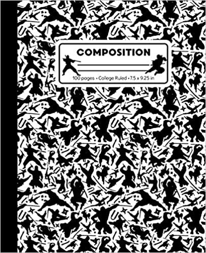 indir Composition: College Ruled Writing Notebook, White and Black Ninja Pattern Marbled Blank Lined Book
