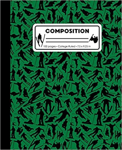 indir Composition: College Ruled Writing Notebook, Green Ski Snowboard Boy Pattern Marbled Blank Lined Book