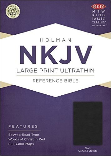 NKJV Large Print Ultrathin Reference Bible, Black Genuine Leather