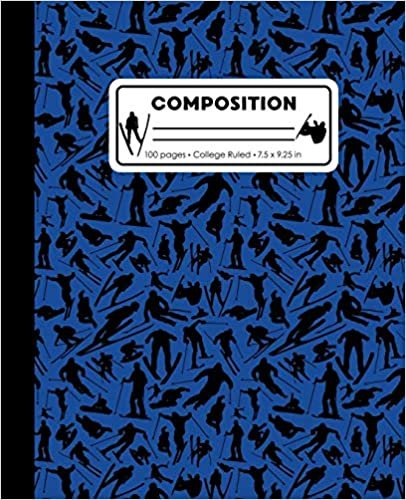 Composition: College Ruled Writing Notebook, Blue Ski Snowboard Boy Pattern Marbled Blank Lined Book