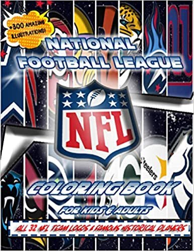 indir NFL National football League Coloring Book for kids &amp; Adults. All 32 NFL team Logos &amp; famous historical players NFL. +300 amazing illustrations!