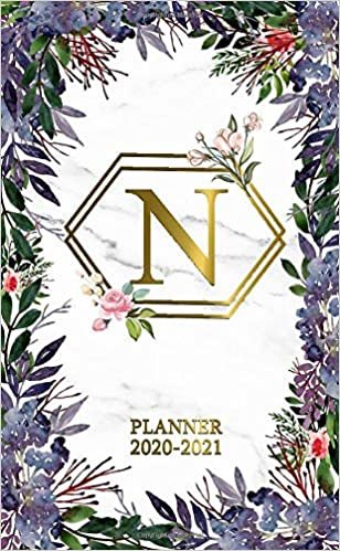 N 2020-2021 Planner: Marble & Gold Two Year 2020-2021 Monthly Pocket Planner | Nifty 24 Months Spread View Agenda With Notes, Holidays, Password Log & Contact List | Floral Monogram Initial Letter N