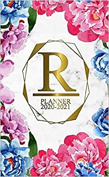 indir R: Two Year 2020-2021 Monthly Pocket Planner | 24 Months Spread View Agenda With Notes, Holidays, Password Log &amp; Contact List | Marble &amp; Gold Floral Monogram Initial Letter R