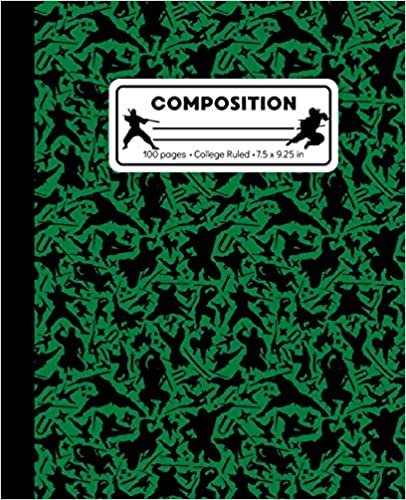 indir Composition: College Ruled Writing Notebook, Green Ninja Pattern Marbled Blank Lined Book
