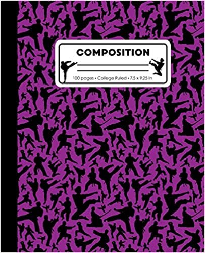 indir Composition: College Ruled Writing Notebook, Purple Karate Martial Arts Pattern Marbled Blank Lined Book
