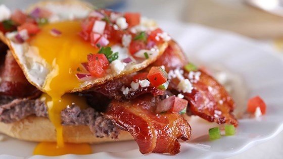 Bacon Mollete with Black Beans, Eggs and Salsa Fresca