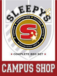S SLEEPYS TOPPERS COMFORTERS PILLOWS SHEETS ESTABLISHED 1957 COMPLETE BED SET CAMPUS SHOP