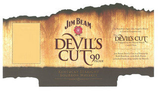 JIM BEAM, BEAM FORMULA, B, A STANDARD SINCE 1795, DEVIL'S CUT, 90 PROOF, KENTUCKY STRAIGHT BOURBON WHISKEY, AS BOURBON AGES, THE ANGEL'S SHARE IS LOST TO EVAPORATION., THE DEVIL'S CUT IS TRAPPED IN THE BARREL WOOD-UNTIL NOW., JIM BEAM DEVIL'S CUT IS A DIS