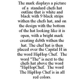 THE MARK DISPLAYS A PICTURE OF A STANDARD CHEFS HAT OUTLINE THAT IS WHITE AND BLACK WITH 9 BLACK STRIPS WITHEN THE CHEFS HAT, AND ON THE DESIGN WITH THE BOTTOM OF THE HAT LOOKING LIKE IT IS OPEN, WITH A BRIGHT MARK CREATING DEBTH WITHEN THE HAT. THE CHEF  recognize phone