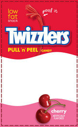 TWIZZLERS PULL 'N' PEEL CANDY CHERRY PEEL IT LOW FAT SNACK AND ARTIFICIALLY FLAVORED recognize phone