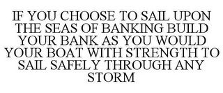 IF YOU CHOOSE TO SAIL UPON THE SEAS OF BANKING BUILD YOUR BANK AS YOU WOULD YOUR BOAT WITH STRENGTH TO SAIL SAFELY THROUGH ANY STORM